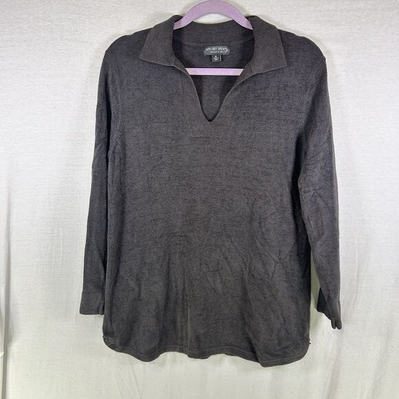 Barefoot Dreams Sweaters - Barefoot Dreams CozyChic Ultra Lite Collared Pullover Side Slits Sz M Dark Gray